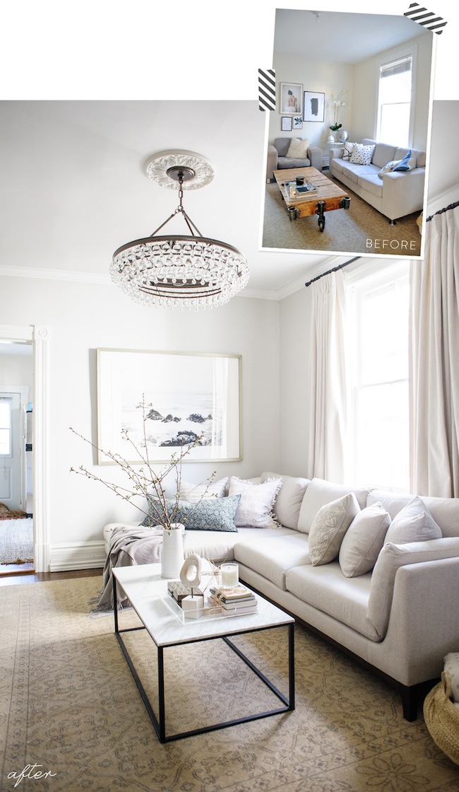 elegant living room - before and after